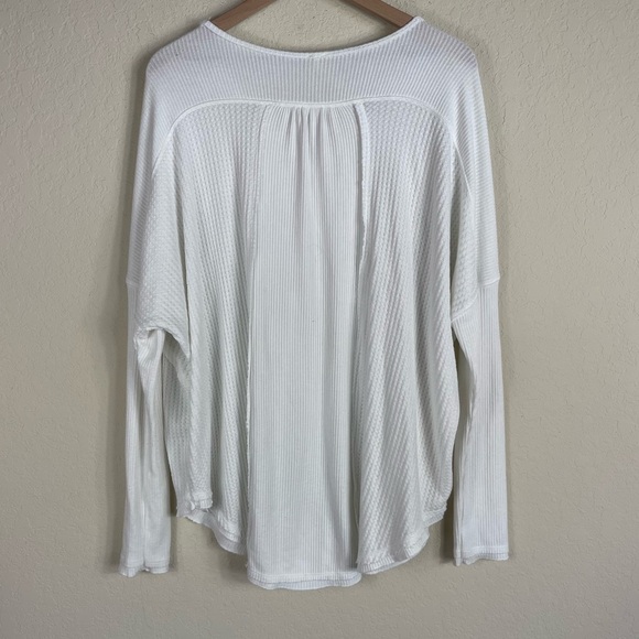 Free People Leo Henley Thermal Waffle Knit Top in White Size Medium - Picture 5 of 7